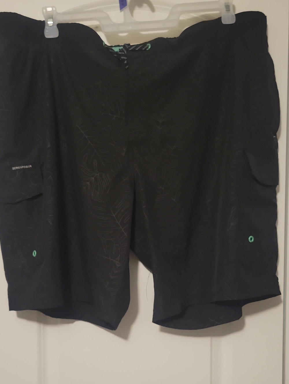 ZeroXposur Men’s Black Cargo Swim Shorts with Teal Accents
